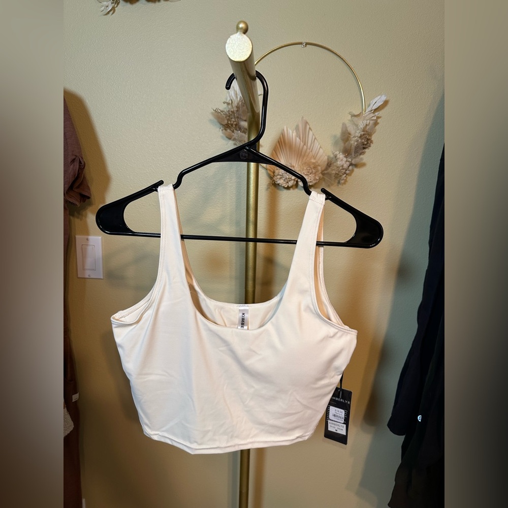 113. Cream Scoop Neck Crop Tank